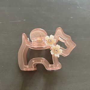 Pinkish Brown Dog Puppy Mother Pearl Flower Rhinestone 3" Lobster Claw Hair Clip